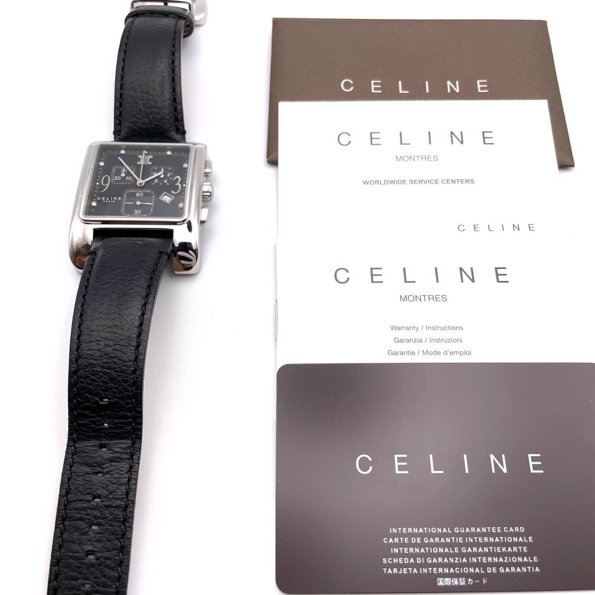 【極美品・希少・稼動品】セリーヌ CELINE カレ クロノグラフ ダイヤ マカダム トリオンフ クォーツ ユニセックス