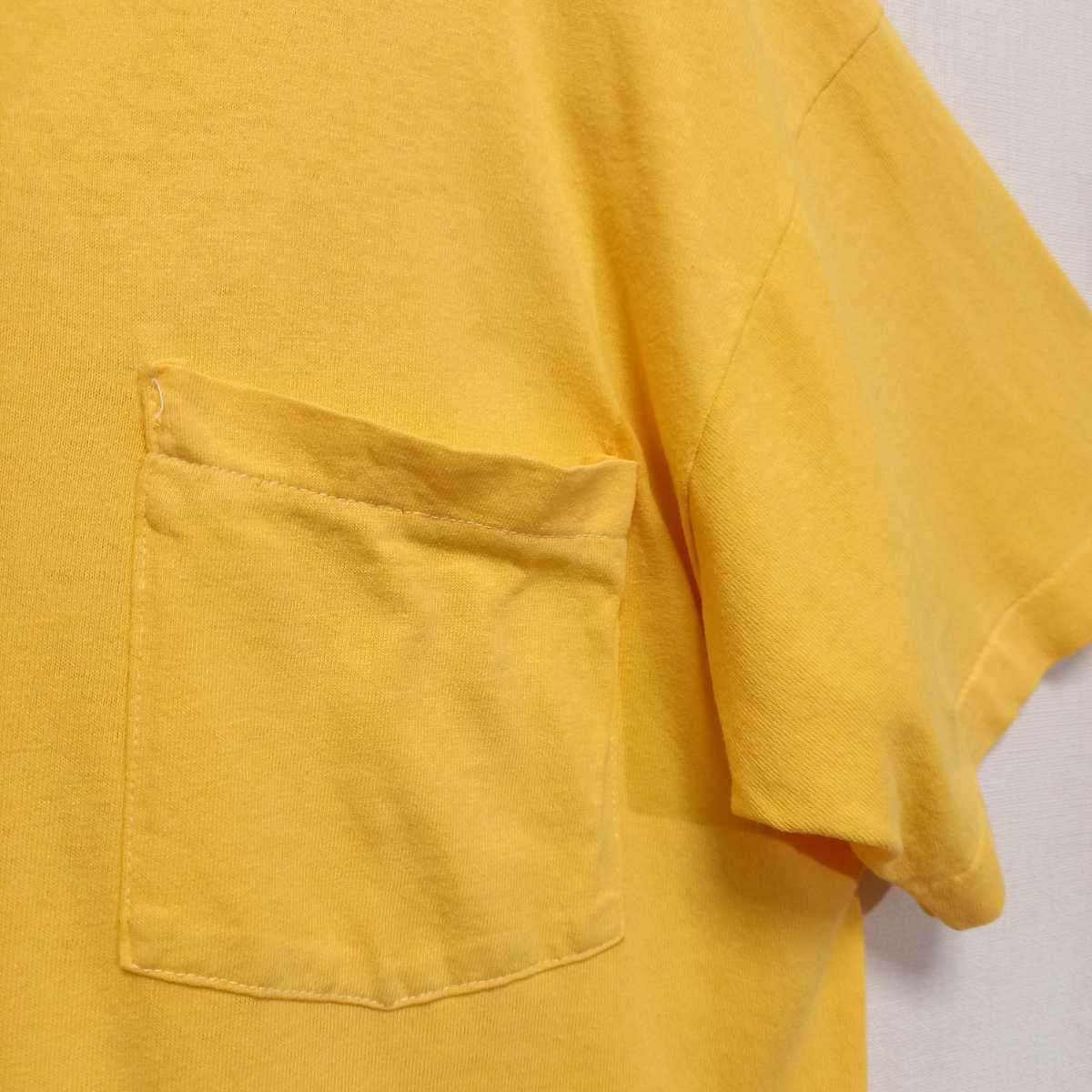 《レアカラー / 黄色》90s USA製 FRUIT OF THE LOOM シングルステッチ ポケット付き Tシャツ Lサイズ スウェット ポケT 60s70s80s _画像4