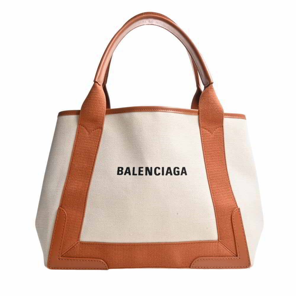 【中古】Balenciaga バレンシアガ キャンバス ネイビーカバスS トートバッグ 339933 アイボリー/ブラウン by