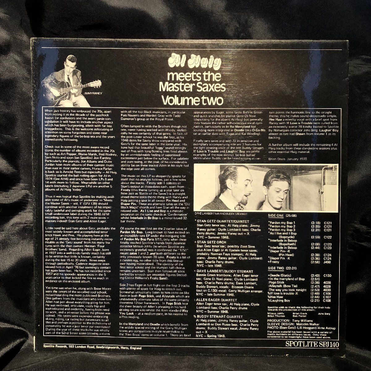 Al Haig, Allen Eager And Stan Getz / Al Haig Meets The Master Saxes (Volume Two) LP Spotlite Records_画像2
