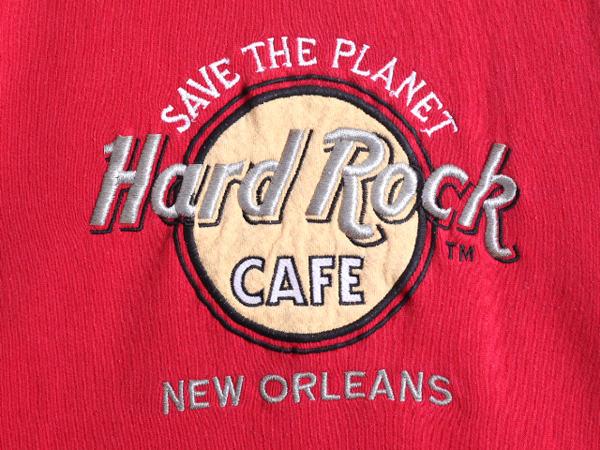 90s USA製 ■ ハードロックカフェ スウェット トレーナー メンズ レディース L / 90年代 オールド Hard Rock CAFE NEW ORLEANS ロゴ刺繍 赤_画像3