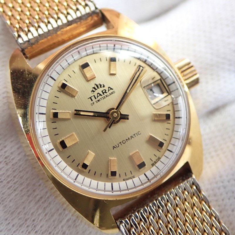 ティアラ TIARA OF SWITZERLAND 11232 手巻き デイト 23mm レディース 腕時計 アンティーク 稼働品の画像6
