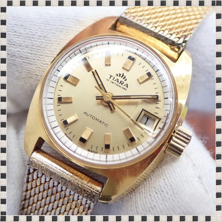ティアラ TIARA OF SWITZERLAND 11232 手巻き デイト 23mm レディース 腕時計 アンティーク 稼働品の画像1
