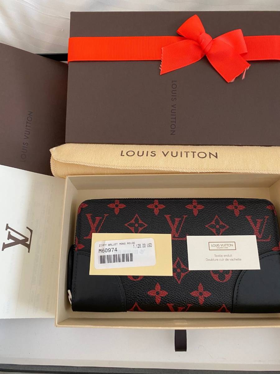 レシート有 Louis Vuitton ルイ ヴィトン モノグラムルージュ ジッピーウォレット 長財布 黒 ブラック 赤 レッド 希少 限定品_画像7