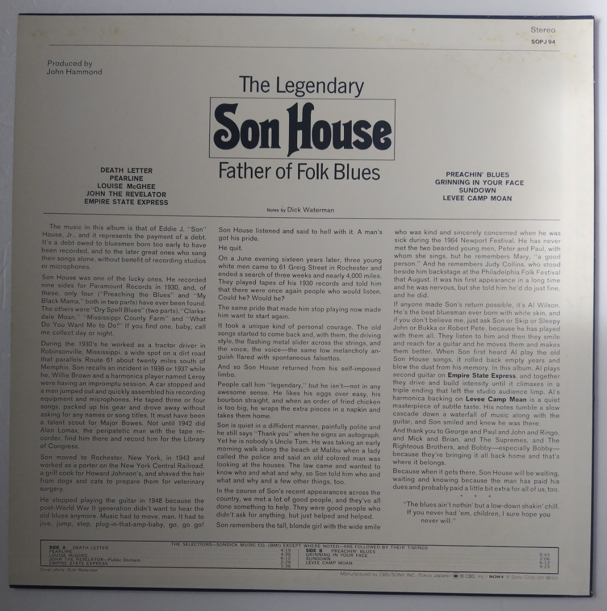 Son House Father Of Folk Blues/SOPJ94/1977年国内盤_画像2