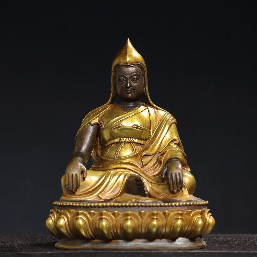 オンラインショップ 銅製・塗金・宗喀巴像『収蔵家蔵』稀少珍品・置物・古賞物・中国古美術 仏像 オンラインショップ 銅製・塗金・宗喀巴像『収蔵家蔵』稀少珍品・置物・古賞物・中国古美術 仏像