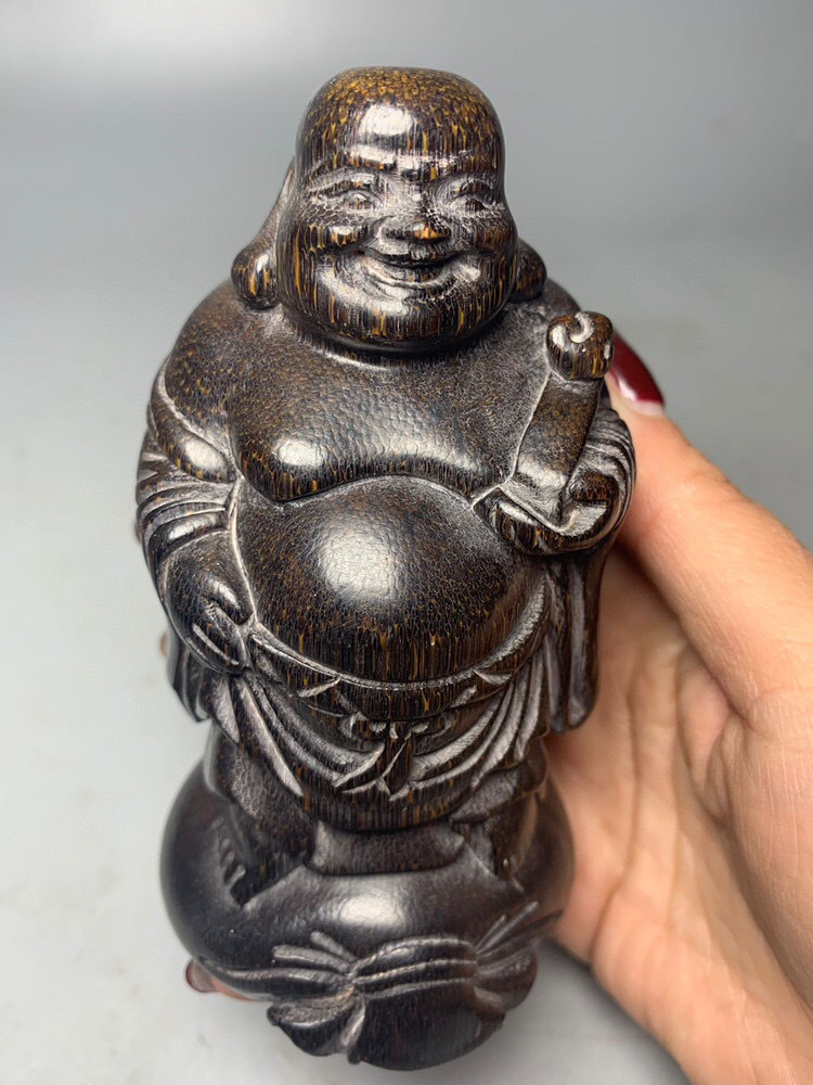角材細密彫・彌勒仏『収蔵家蔵』稀少珍品・置物・古賞物・中国古美術-
