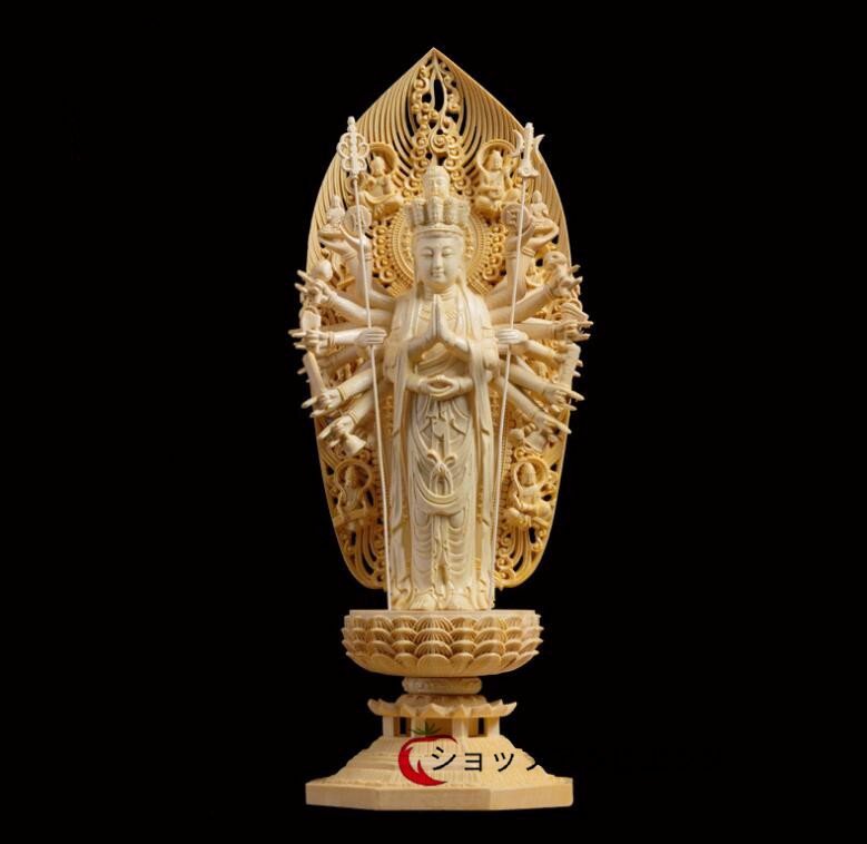 新入荷 仏教美術 千手観音菩薩 精密彫刻 仏像 手彫り 木彫仏像 仏師手仕上げ品