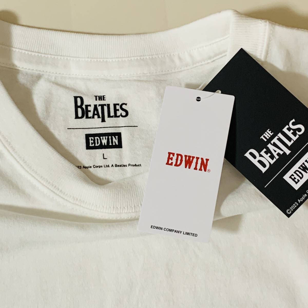 The Beatles(ビートルズ) x EDWIN(エドウイン) - 半袖 コラボ バンドロゴTシャツ Lサイズ 白 バンドTシャツ (タグ付き・新品未使用品)_実物④
