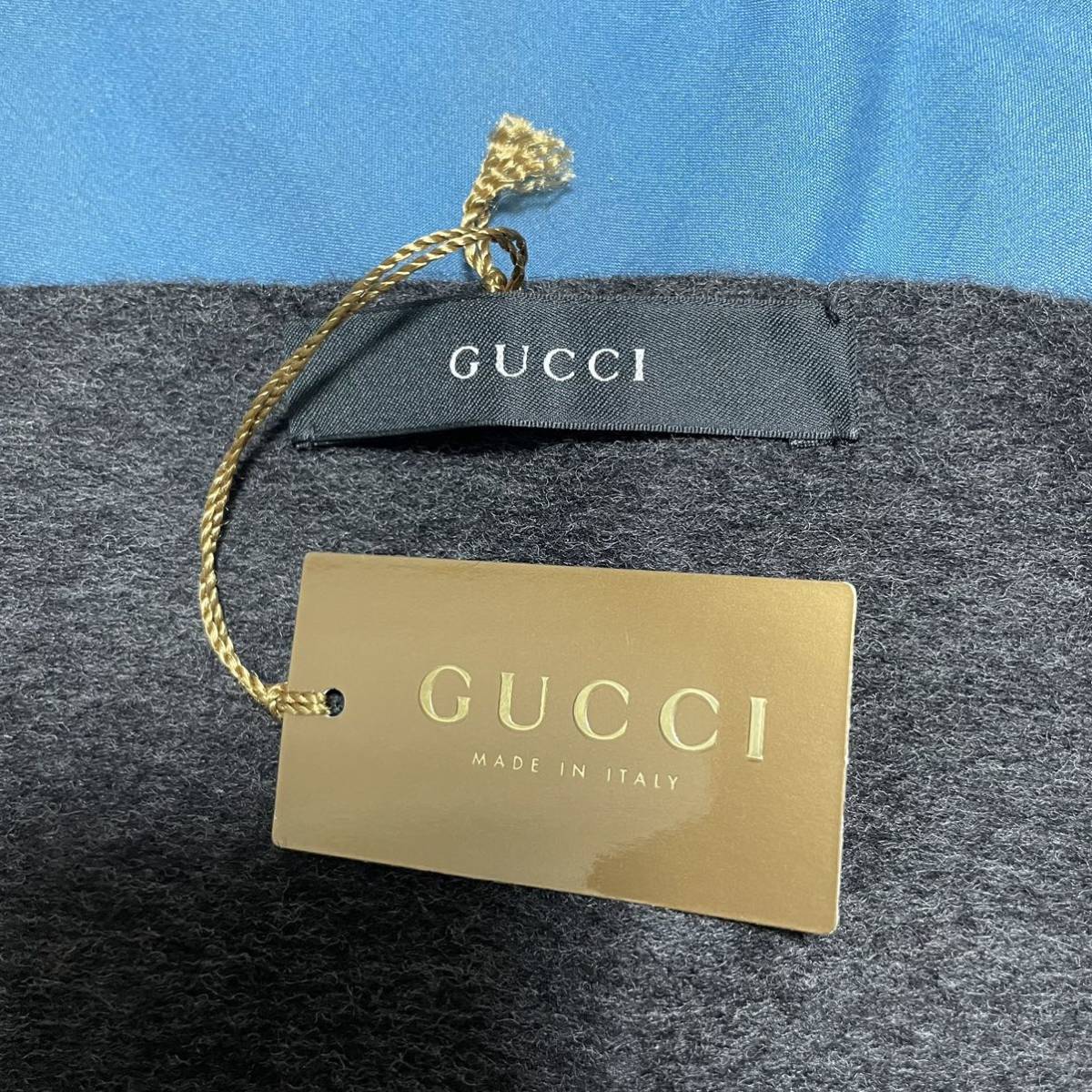 【未使用・タグ付き・超希少品】 GUCCI グッチ マフラー エンブレム ロゴ ウール チャコールグレー ダークグレー
