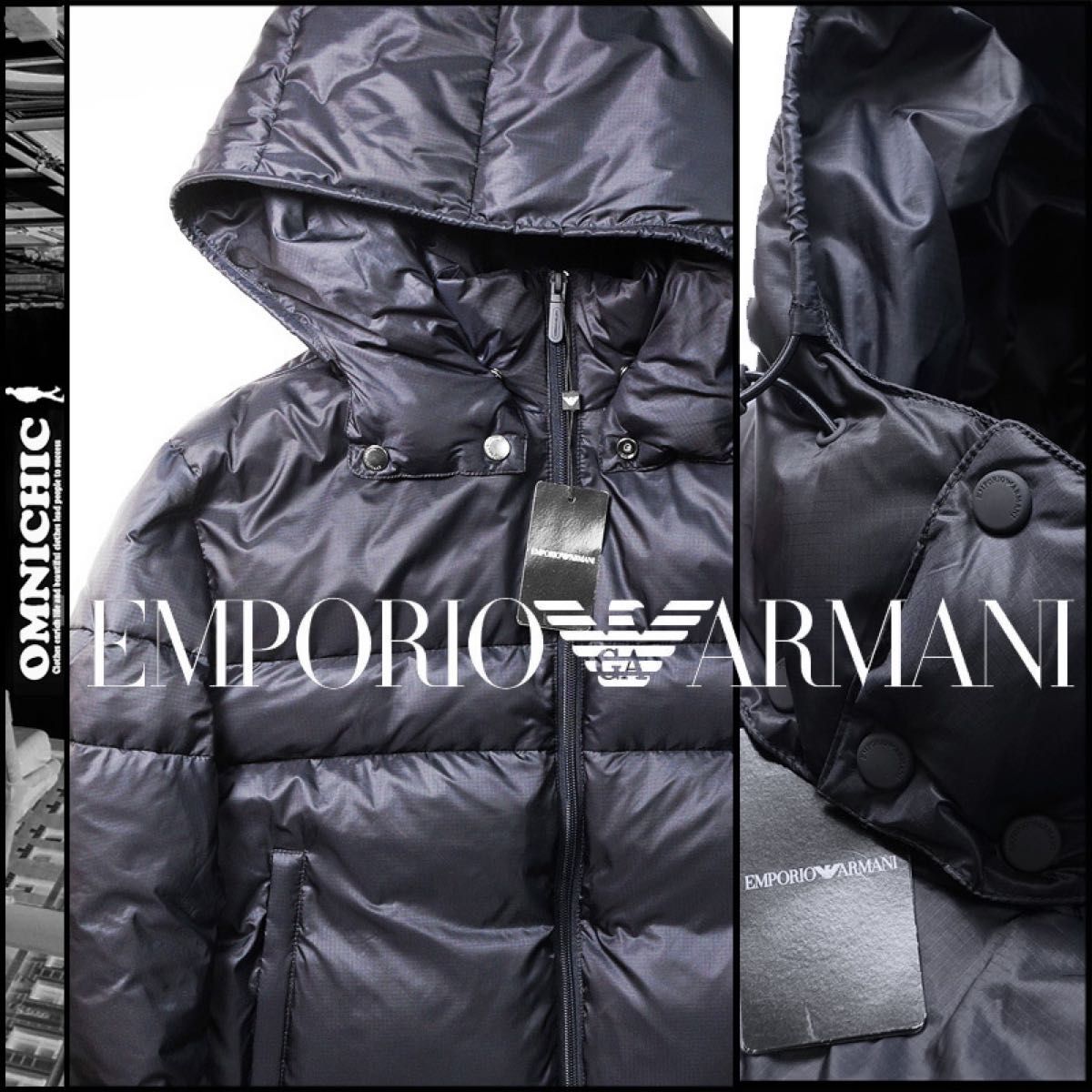 清潔感が溢れ出す美しい陰影■新品【EMPORIO ARMANI】ネイビーナイロンリアルダウンジャケット52XLエンポリオアルマーニ