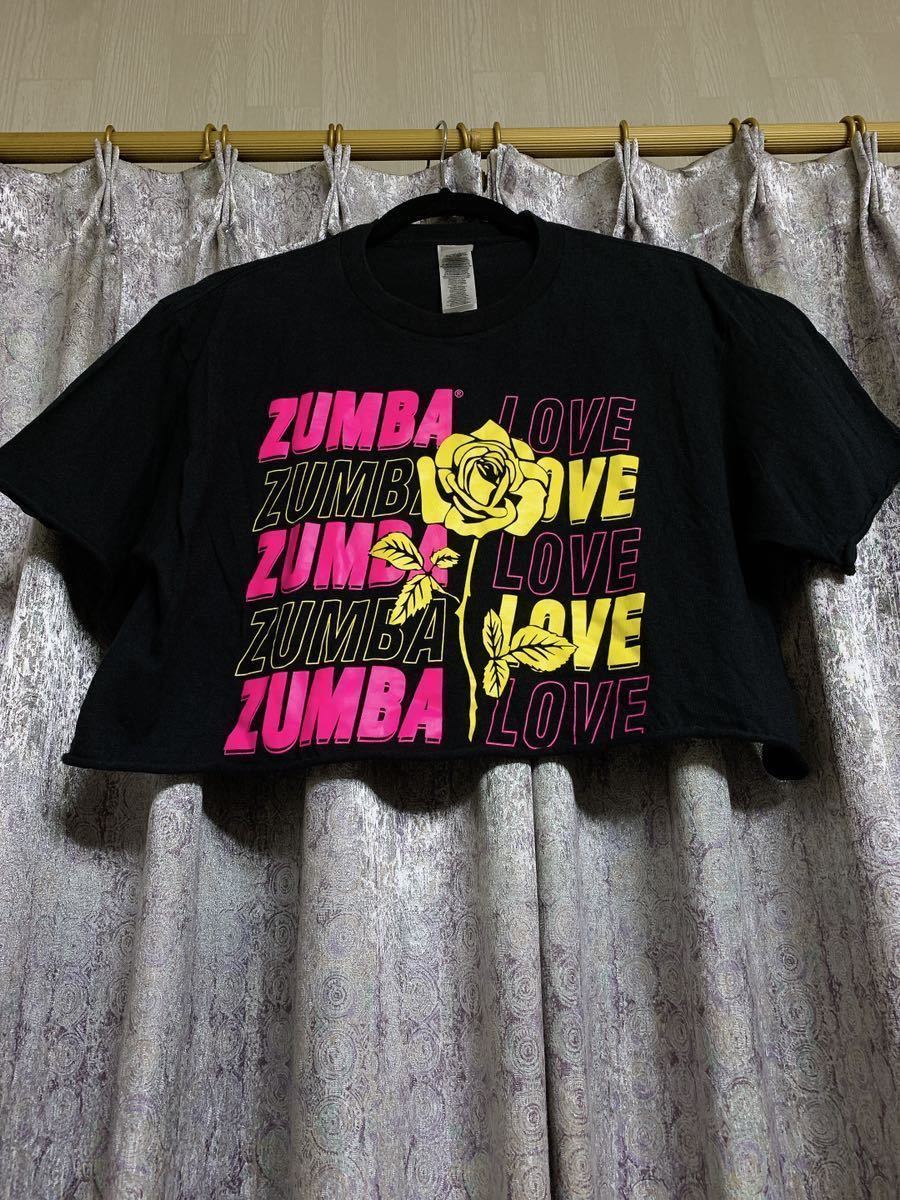 ZUMBA 正規品 ズンバウェア LOVE シャツ Tシャツ トップス ダンス リメイク エアロ ジム フィットネス 発表会 スタジオ 薔薇 レッスン 黒_画像3