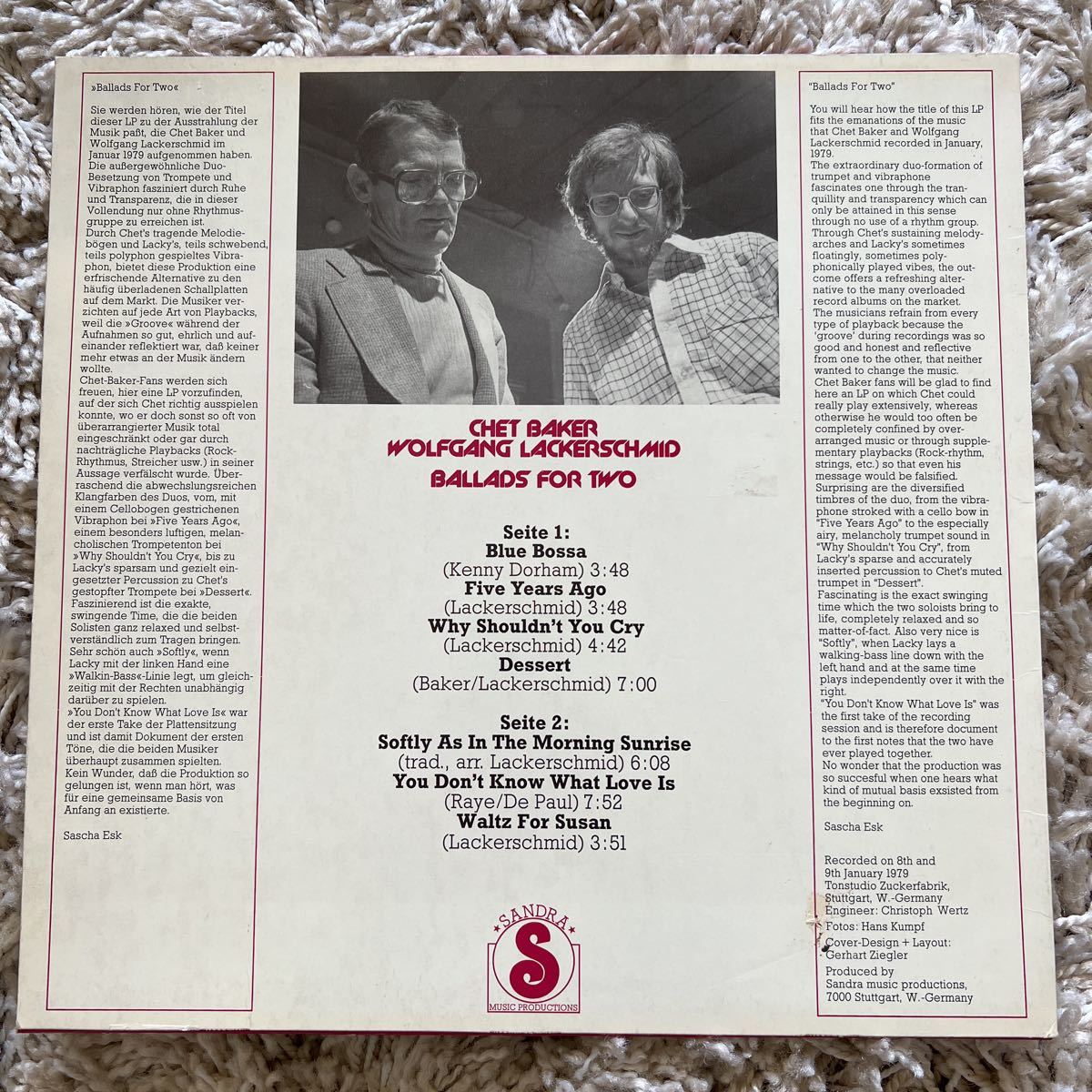 ドイツオリジナル　Chet Baker and Wolfgang ballads for two チェットベイカー　ウルフギャング　バラーズフォートゥー　LPレコード_画像2