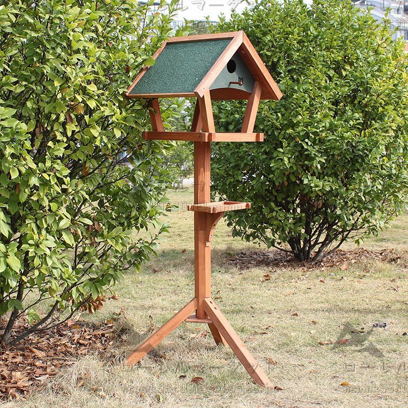 店長特選 バードフィーダー　鳥の餌台　ウッド　三角屋根タイプ 木製の野外餌器 防腐雨日焼け防止