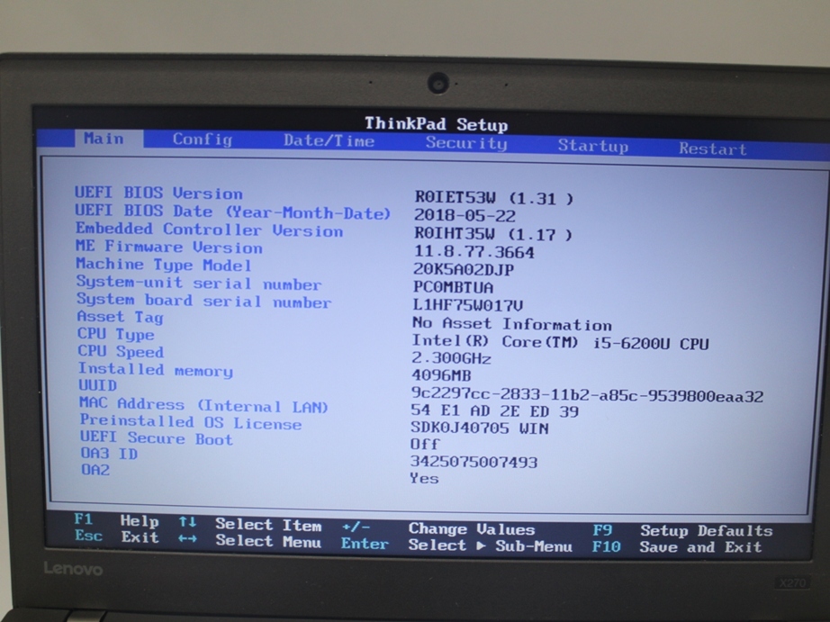 *1 иен ~ Lenovo ThinkPad X270 # no. шесть поколение Core i5 память 4GB HDD500GB работоспособность не проверялась товар Junk K-277