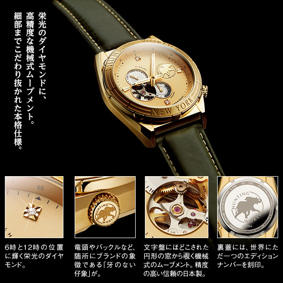 *950ps.@ limitation! diamond 2 stone & serial number! regular price approximately 11 ten thousand jpy . ultimate profit! chopsticks .- belt & table .& made in Japan high class Move self-winding watch wristwatch Hunting World 1