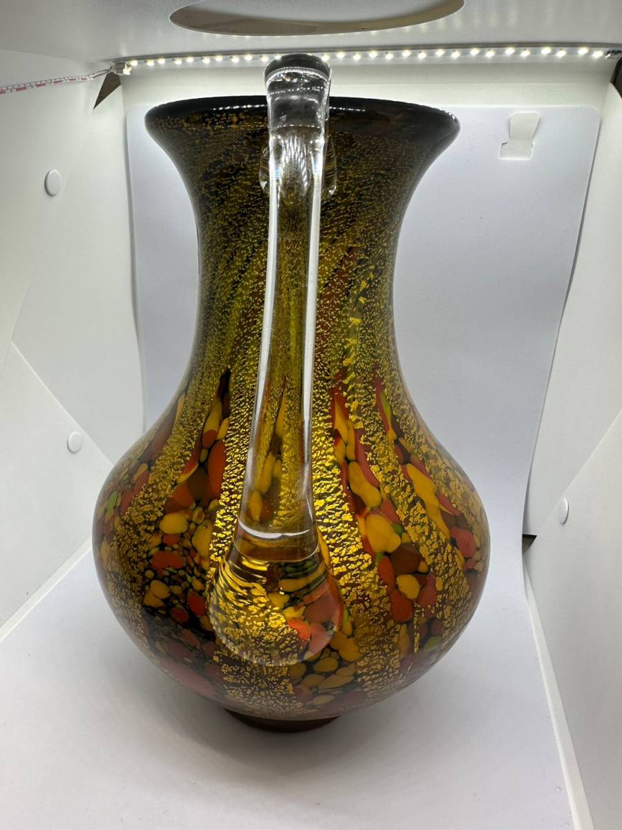 MS-1892-1 KURATA Craft Glass 倉田クラフトガラス ガラス花瓶 金彩模様 工芸ガラス 箱付_画像3