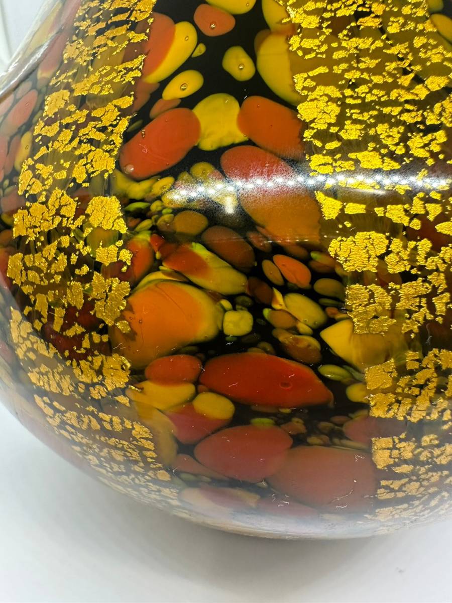 MS-1892-1 KURATA Craft Glass 倉田クラフトガラス ガラス花瓶 金彩模様 工芸ガラス 箱付_画像7