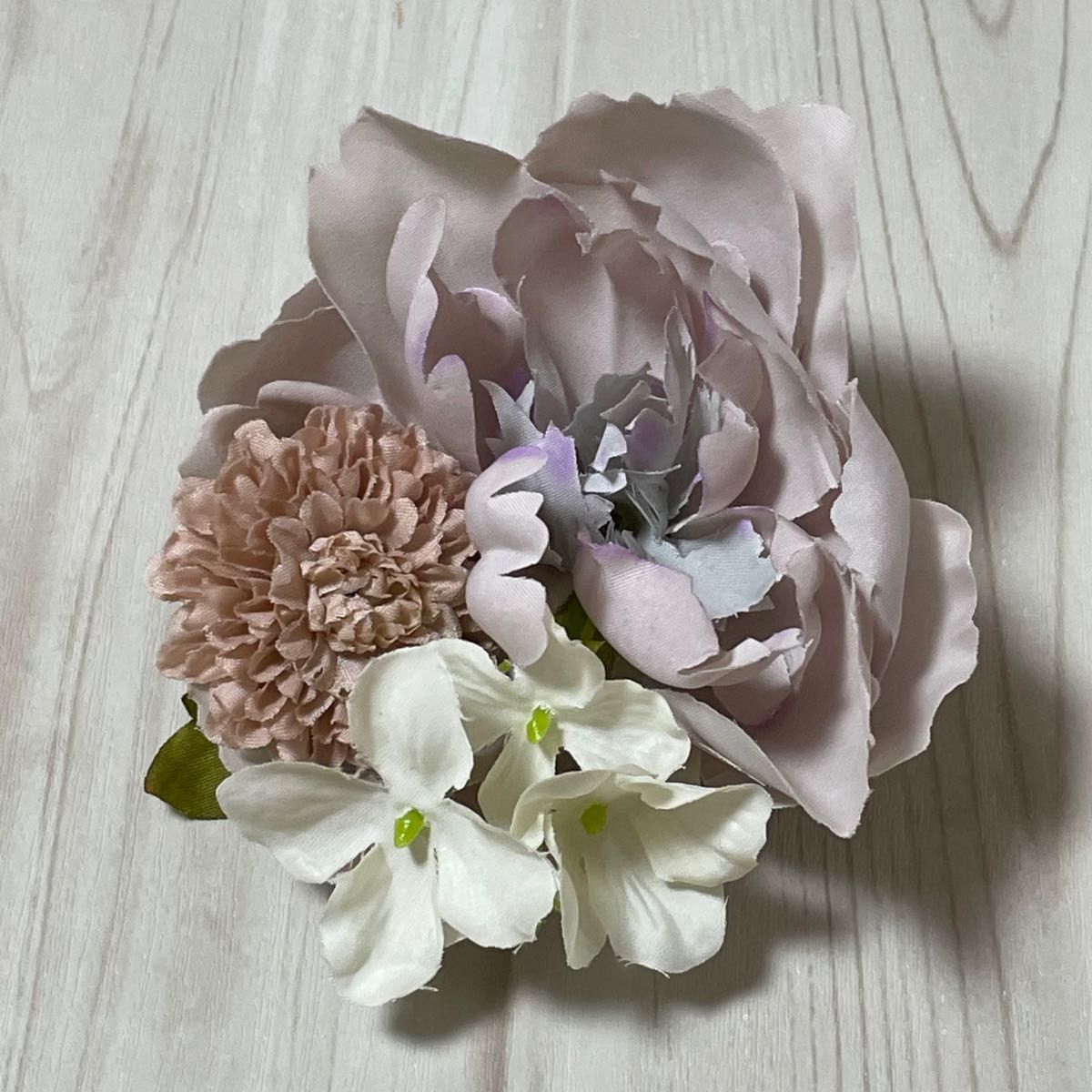 浴衣髪飾り　花飾り　くすみカラー　ピンク　モーブ　アジサイ　小菊