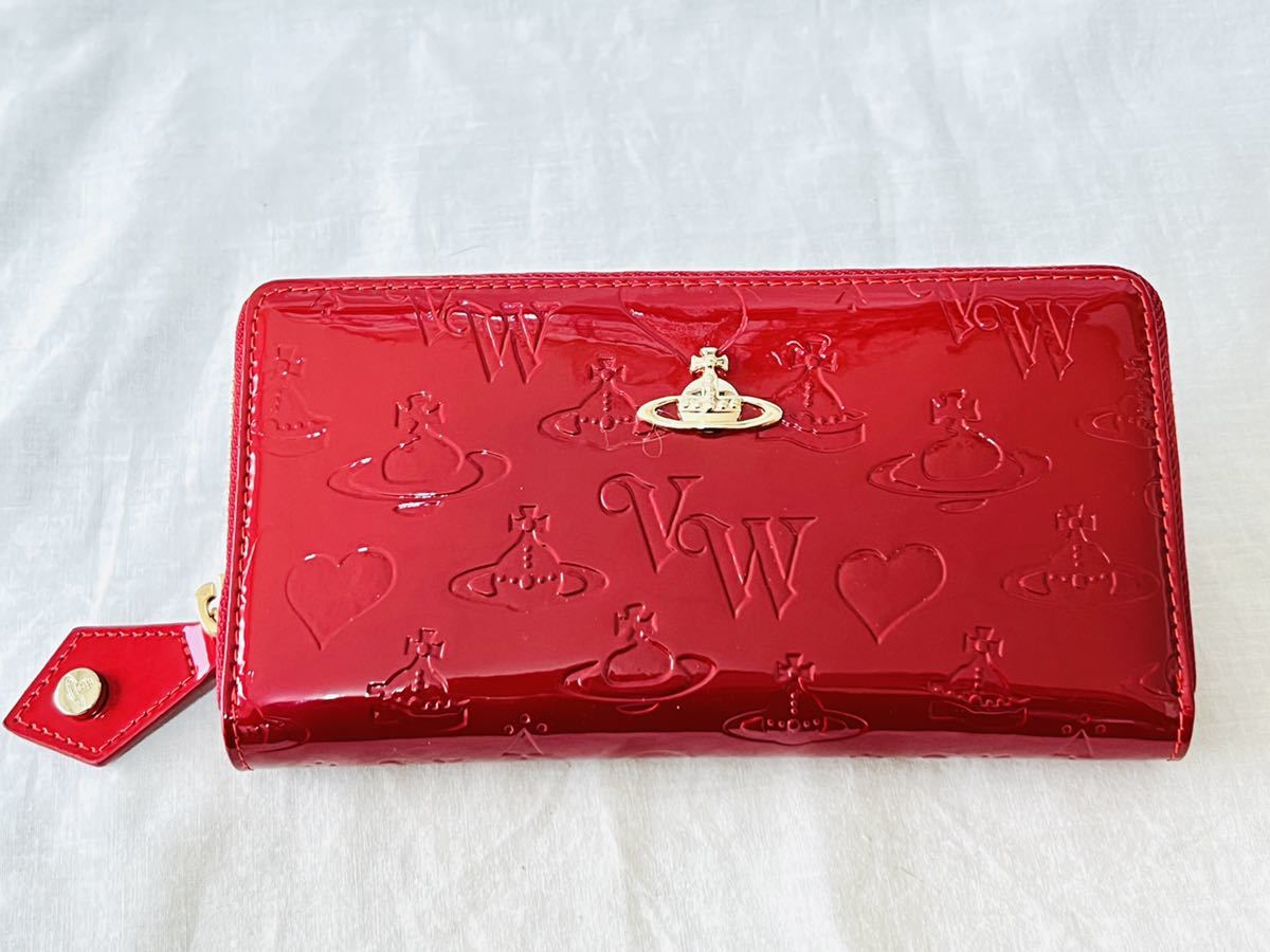 Vivienne Westwood ヴィヴィアンウエストウッド ラウンドファスナーウォレット 長財布 エナメル レッド オーブ レディース プレゼントに_画像2