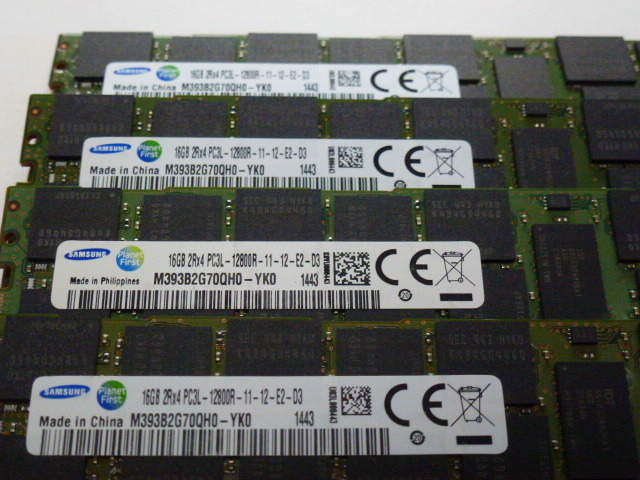 メモリ サーバーパソコン用 低電圧 1.35V Samsung PC3L-12800R(DDR3L-1600R) ECC Registered 16GBx4枚 合計64 GB 起動確認済みです③_画像2