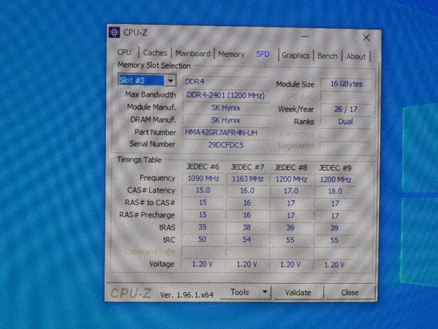 メモリ サーバーパソコン用 1.20V SK hynix PC4-19200T(DDR4-2400T) ECC Registered 16GBx4枚合計64GB 起動確認済です HMA42GR7AFR4N-UH④_画像8