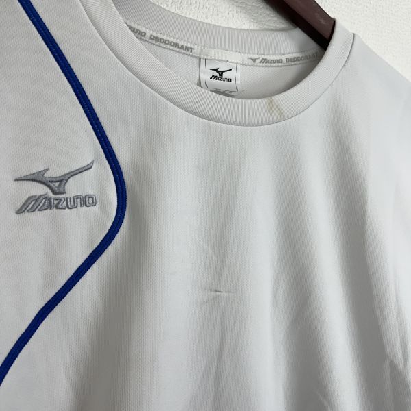 MIZUNO ミズノ メンズ 半袖 Tシャツ スポーツ ウェア Mサイズ ホワイト 白色 ロゴ ワンポイント 刺繍 ネイビー 紺色 ライン シンプル 丸首