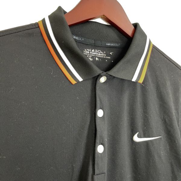 NIKE GOLF ナイキゴルフ メンズ 半袖 ポロシャツ トップス スポーツウェア ゴルフウェア Lサイズ 大きいサイズ ブラック デザイン襟 ロゴ