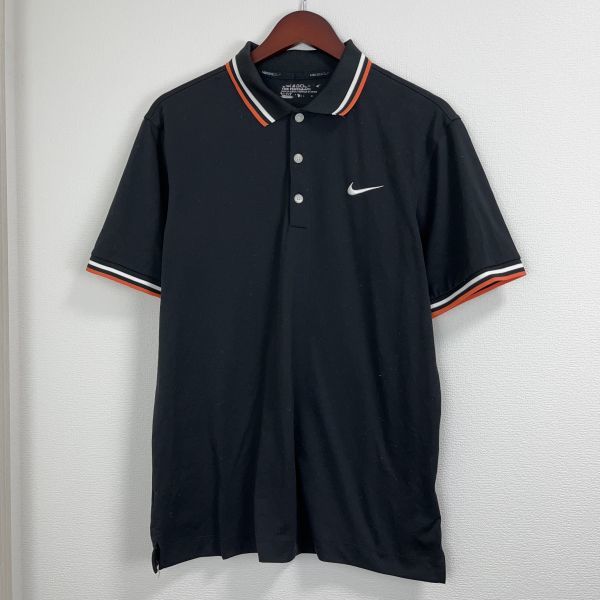 NIKE GOLF ナイキゴルフ メンズ 半袖 ポロシャツ トップス スポーツウェア ゴルフウェア Lサイズ 大きいサイズ ブラック デザイン襟 ロゴ