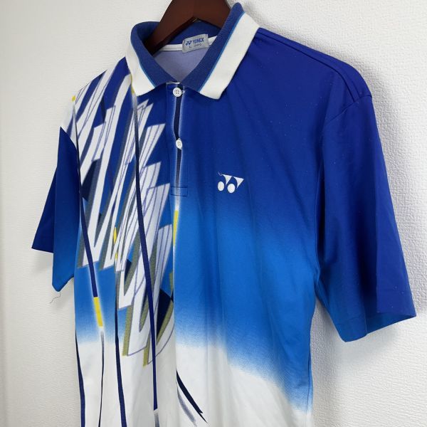 YONEX ヨネックス メンズ 半袖 トップス ポロシャツ スポーツウェア テニスウェア Lサイズ 大きいサイズ 襟付き ロゴ 刺繍 ブルー ホワイト_画像2