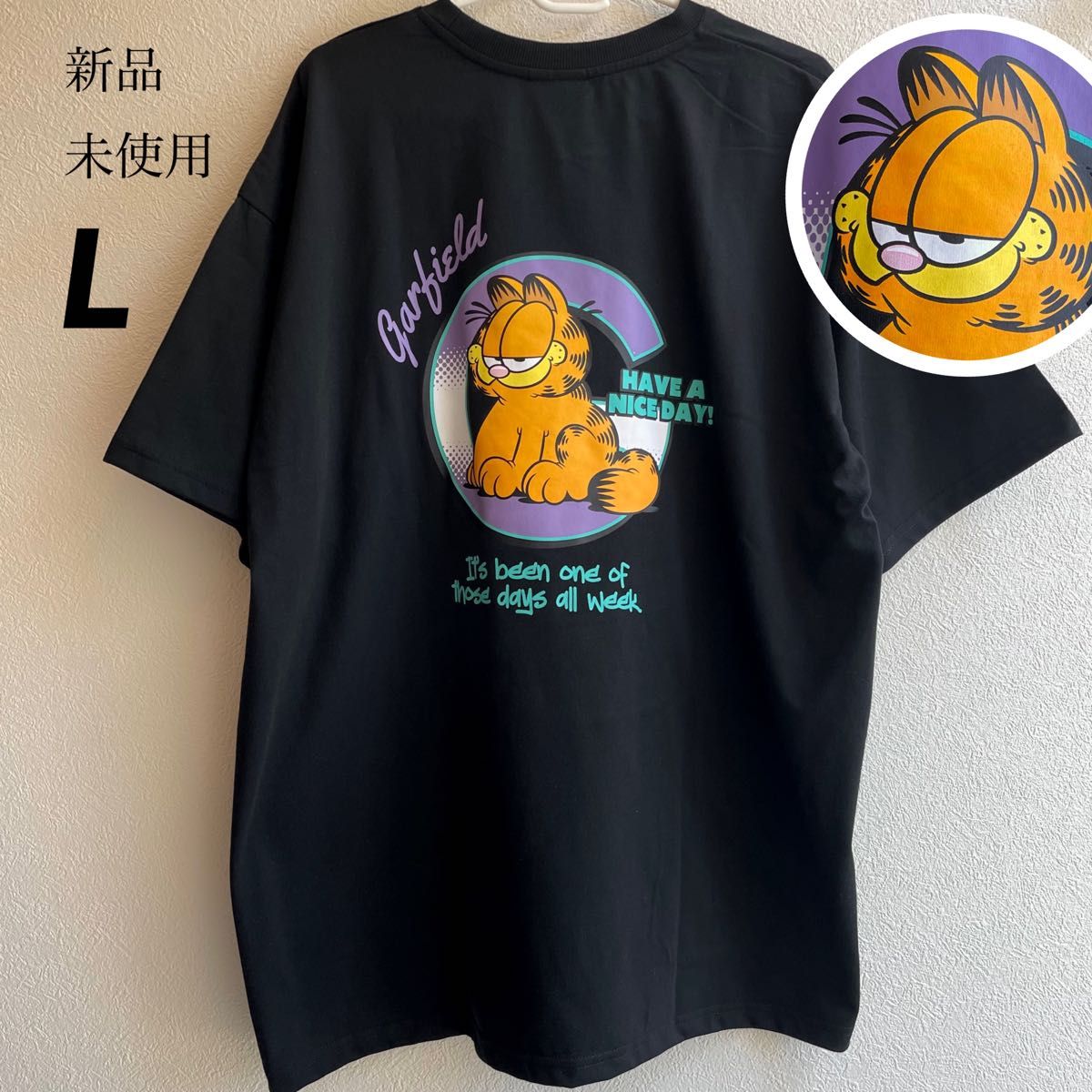 希少【L】garfield ガーフィールド バックプリント　ゆったり 半袖 Tシャツ レディース●アメカジ アメコミ　メンズ 