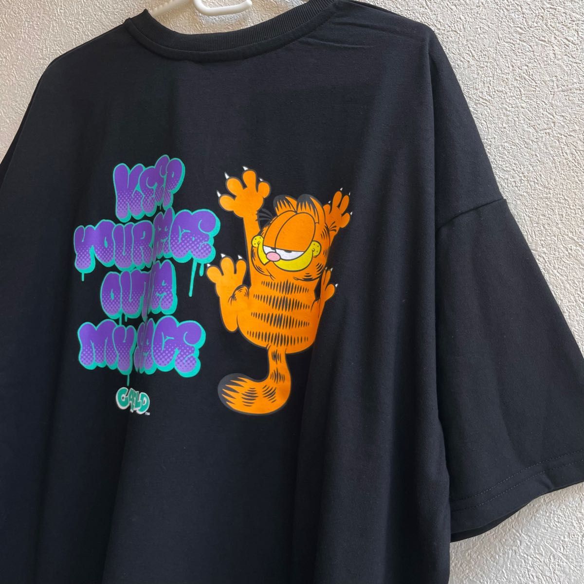 希少【L】garfield ガーフィールド 刺繍入り ゆったり 半袖 Tシャツ レディース●アメカジ アメコミ ワンピース/黒