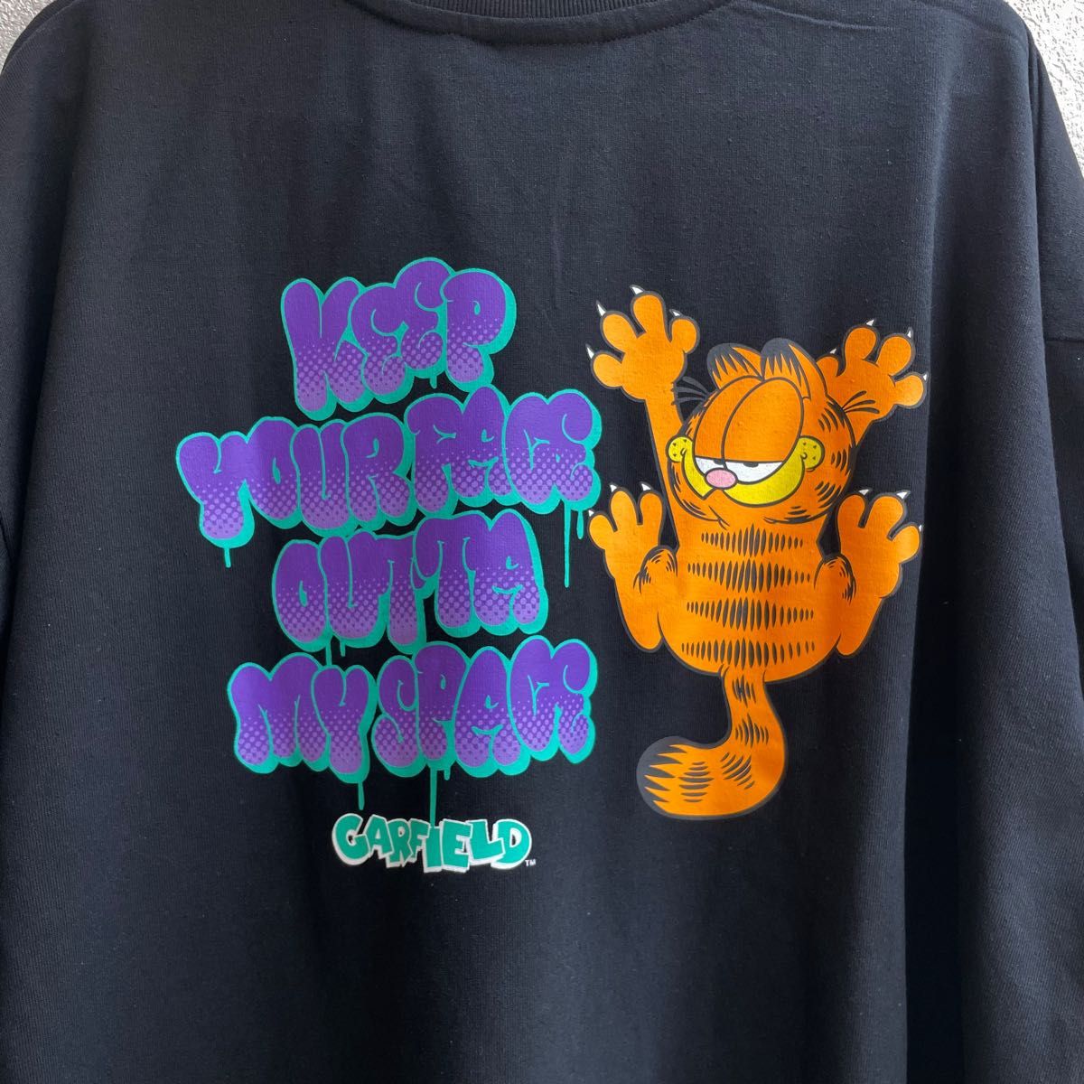 希少【L】garfield ガーフィールド 刺繍入り ゆったり 半袖 Tシャツ レディース●アメカジ アメコミ ワンピース/黒