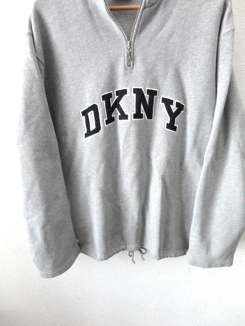 90\'s Vintage /DKNY: Donna Karan New York / с вышитым логотипом воротник-стойка половина Zip тренировочный / серый /Msize/ футболка 