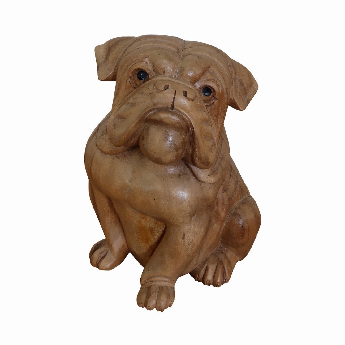 ブルドッグの木彫り 座像 25cm 木製 犬の置き物 オブジェ オーナメント 置物 いぬ イヌ ペット インテリア YSA-010837