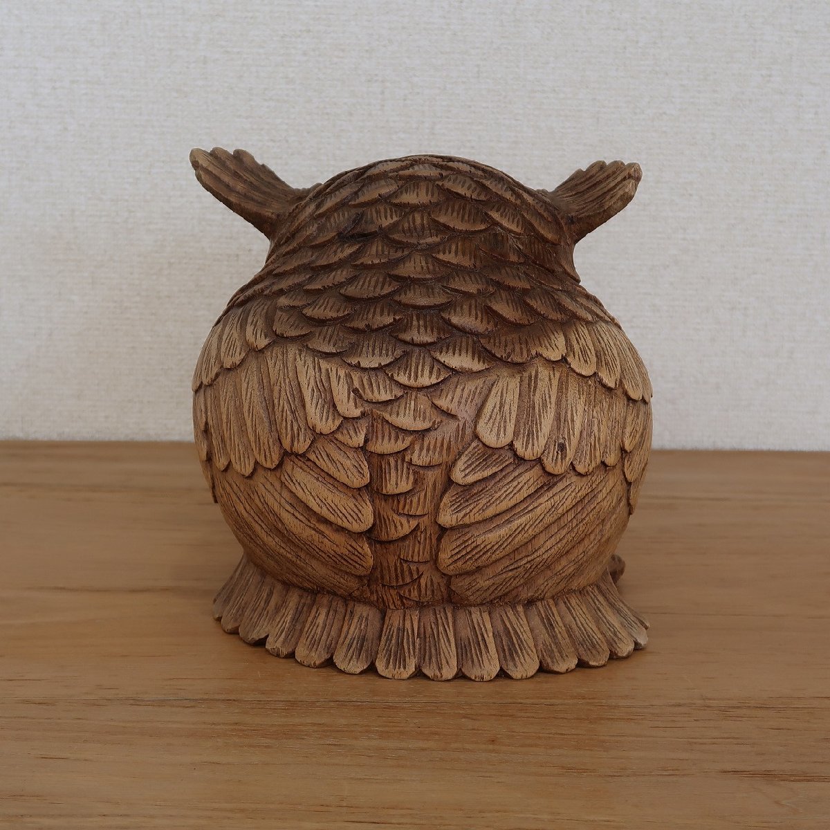 フクロウの木彫りの置物 20cm ふくろう 梟 置き物 オブジェ オーナメント 木製 Owl wood carving statue 010418_画像4