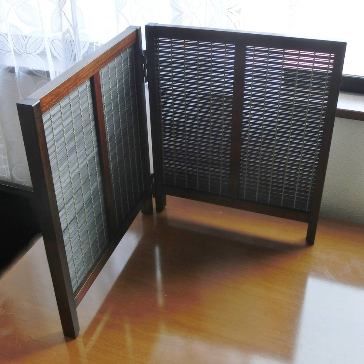 木製 衝立ついたて 折りたたみ式 2連 お屏風型 和風 間仕切り 木製 衝立ついたて 折りたたみ式 2連 お屏風型 和風 間仕切り
