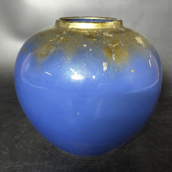 壺　青×金　花瓶　丸型　KUTANI YANAGUCHI ORIGINAL　約19㎝　_画像1