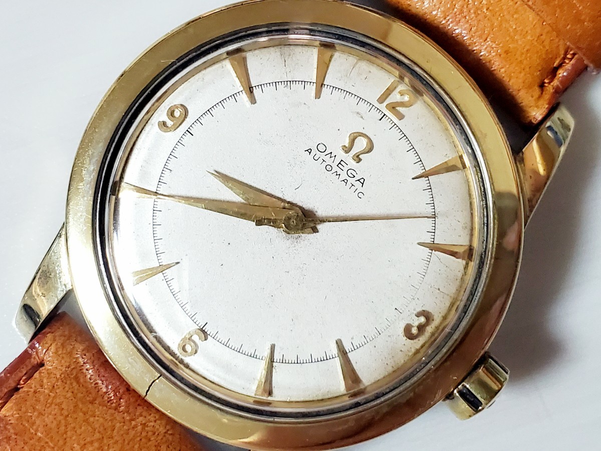 OMEGA オメガ 紳士用高級機械式腕時計 AUTOMATIC ハーフローター 金張りケース ゴールドカラー