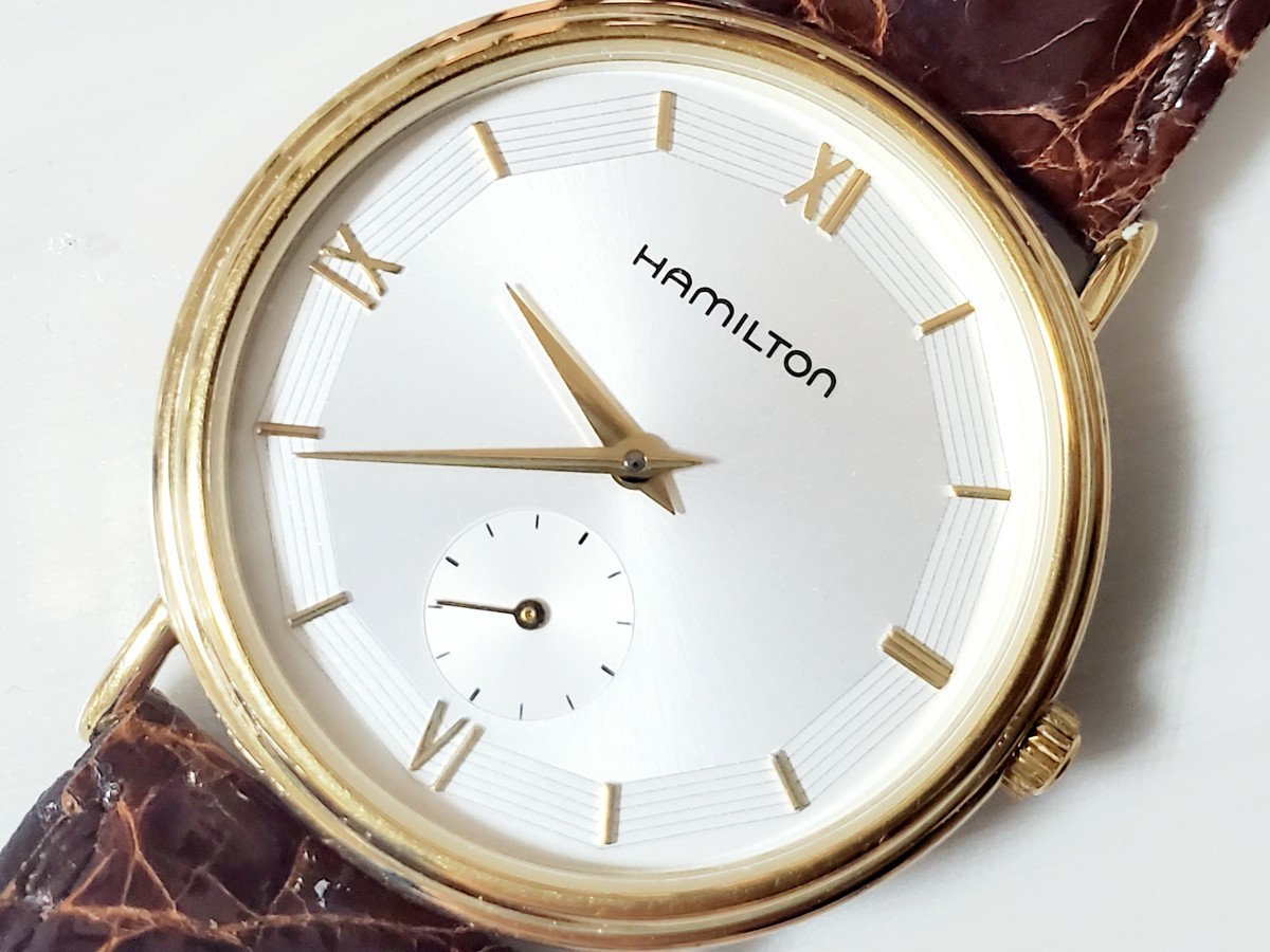 HAMILTON ハミルトン 紳士用高級腕時計【6210】スモールセコンド付き ローマ数字 ゴールドカラー