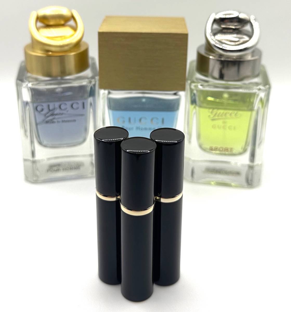 * Gucci perfume * special selection 3 kind /MADE TO MEASURE EDT.*3.5ml & POUR HOMME II EDT.*3.5ml & SPORT 3.5ml(* front person. small ( black color ) spray 3ps.@ only exhibition )