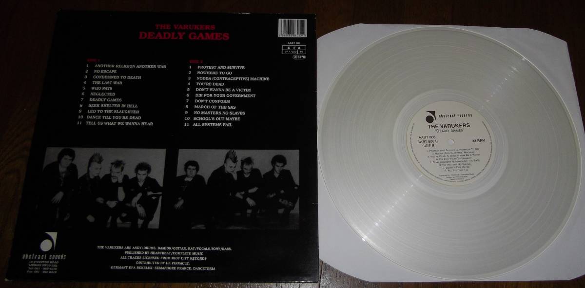 THE VARUKERS　[ DEADLY GAMES ]　クリアビニール LP　ザ・ヴァルカーズ DISCHARGE CHAOS UK G.B.H EXPLOITED DISORDER BLITZ DISORDER_画像2