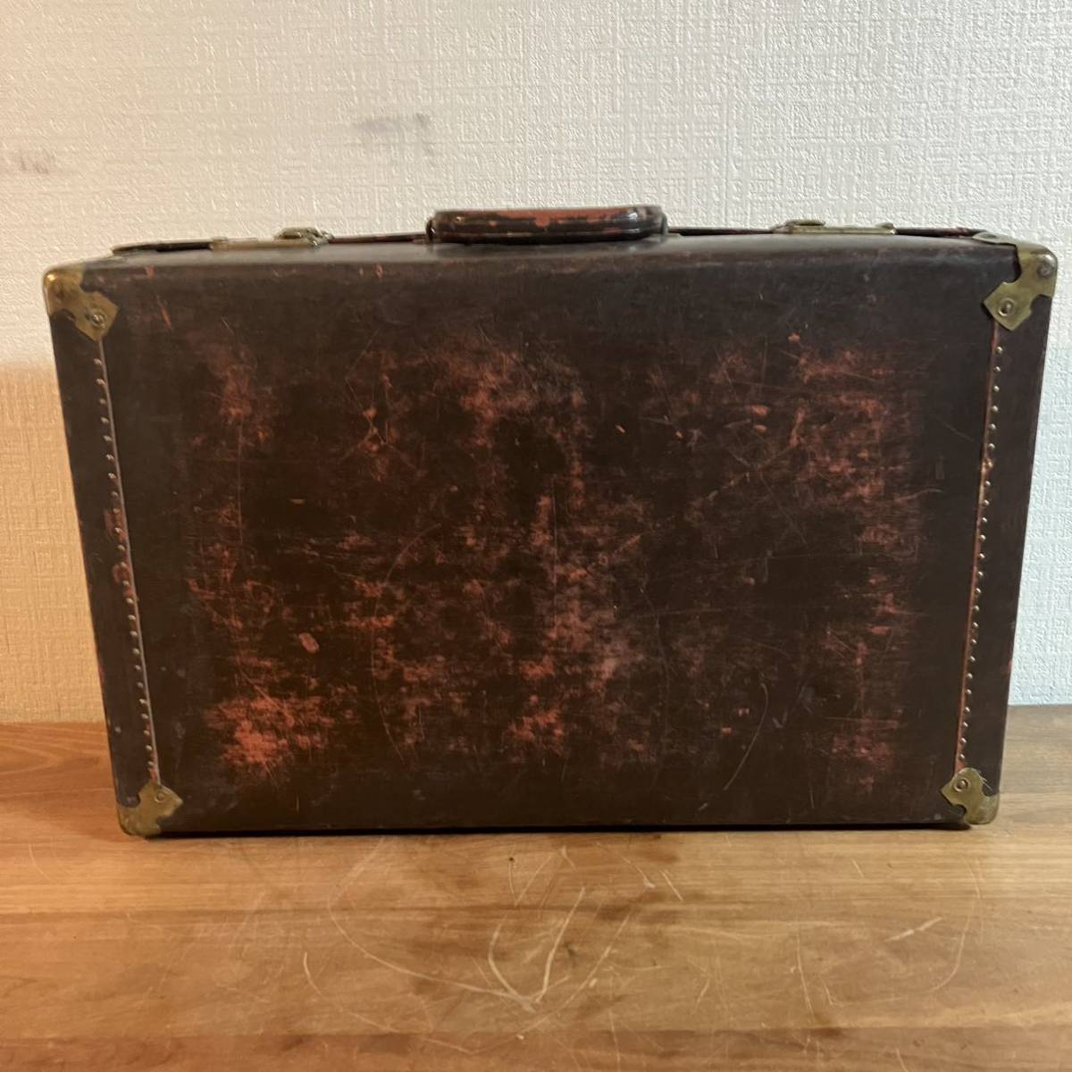  antique key less trunk case tea color Vintage leather style suitcase attache case bag bag properties Showa Retro ②