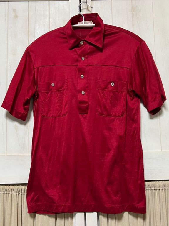 【送料無料/美品】YSL/イブ・サンローラン半袖シャツ　Mサイズ　ユニセックス　ヴィンテージ、昭和レトロ 落ち着いた色味の赤 レッド系_落ち着いた色味の赤、着やすいです