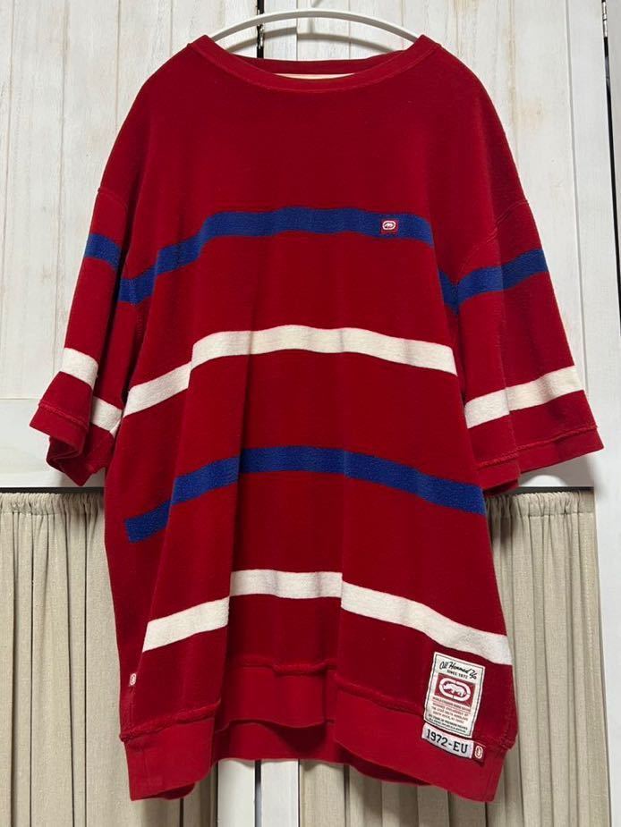 米国 エコーアンリミテッド - ECK UNLTD ビッグシルエットXL ボーダー柄 Tシャツ DEEP B系・ストリート系 赤レッド 90年代 ナインティーズ_画像1