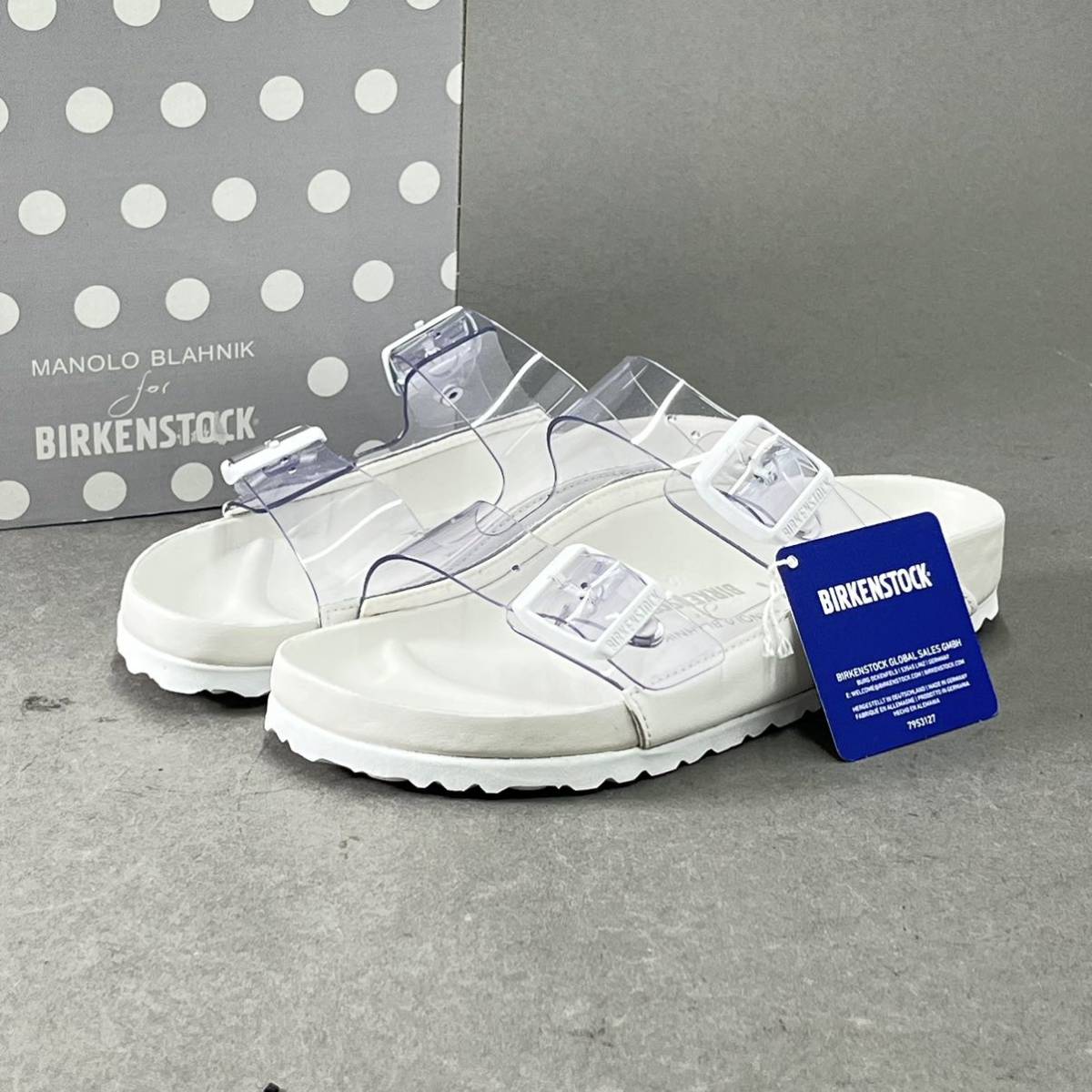 ○6h4《未使用》22SS MANOLO BLAHNIK マノロブラニク BIRKENSTOCK ビルケンシュトック アリゾナ サンダル ホワイト35 22.5 レディース_画像1