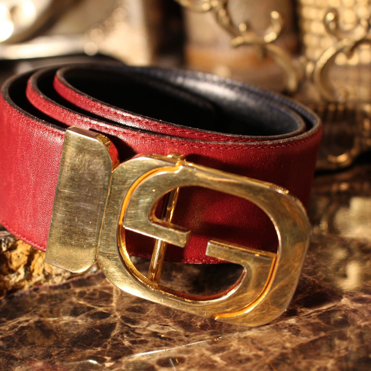 GUCCI GG LOGO BUCKLE LEATHER BELT/グッチGGロゴバックルレザーベルト