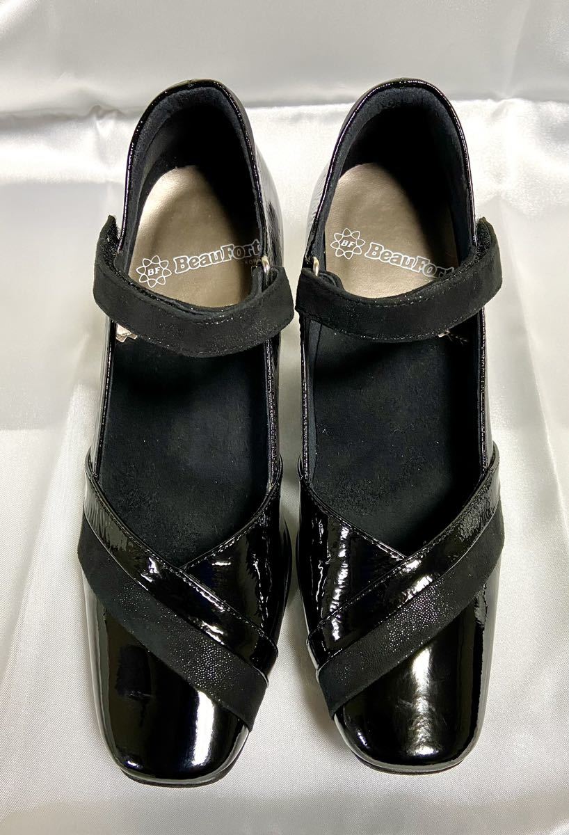 [ не использовался ] BeauFort туфли-лодочки вид four to1177 ремешок 21.5cm туфли с ремешками чёрный черный эмаль Wedge подошва низкая упругость 