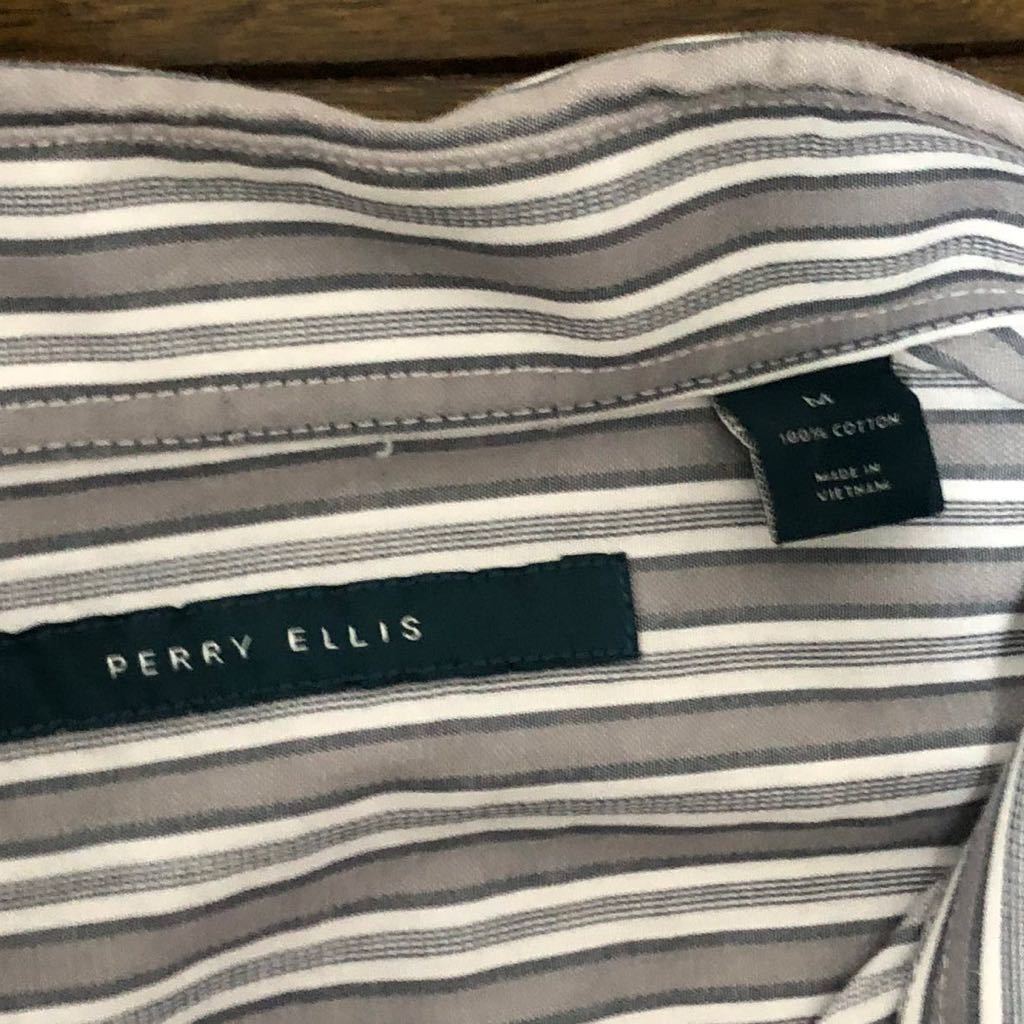 【送料無料】PERRY ELLIS 長袖シャツ　グレーストライプ柄　メンズMサイズ　ペリーエリスワイシャツ