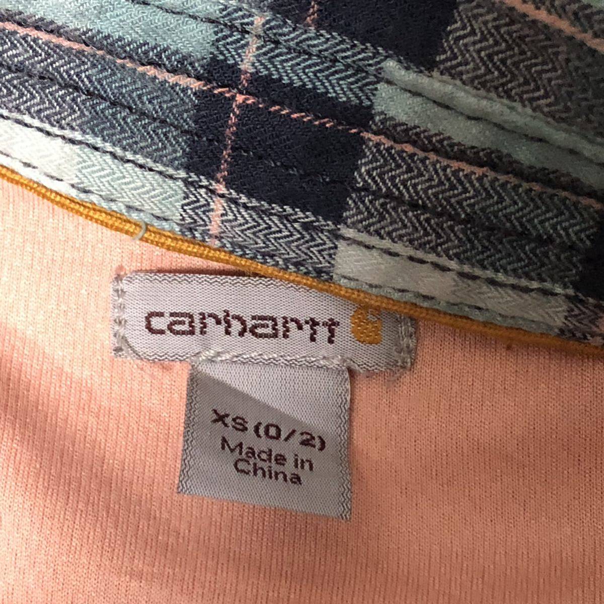 【送料無料】Carhartt 長袖シャツ　緑チェック柄　レディースXSサイズ　カーハートネルシャツ